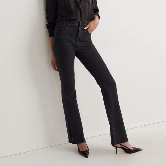 Madewell Skinny Flare Jeans in Black Bellhaven Wash: Slit-Hem Edition Size 28 - Picture 1 of 16